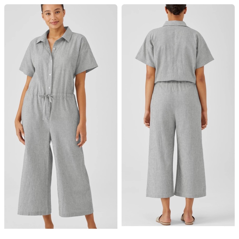 Eileen Fisher Organic Cotton/Linen Classic Collar Jumpsuit Size S
